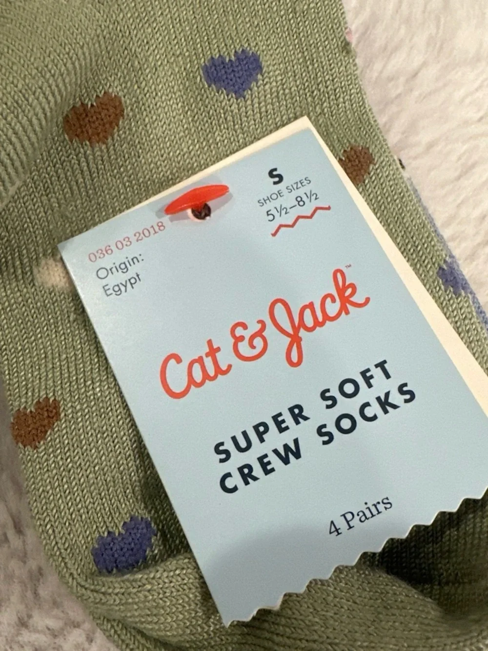 Cat & Jack Olive Green Heart Crew Socks - 4 Pack